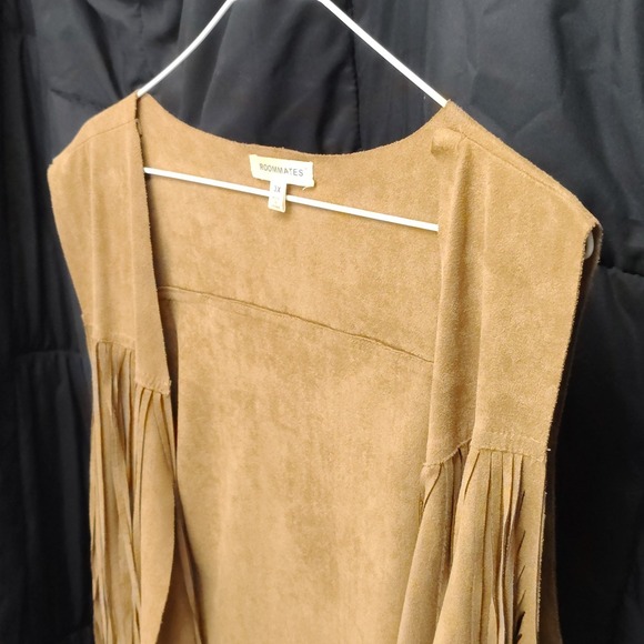 Western Fringe Vest Womens 3X Tan Faux Suede Cowboy Festival Boho Hippie Style - Picture 3 of 5